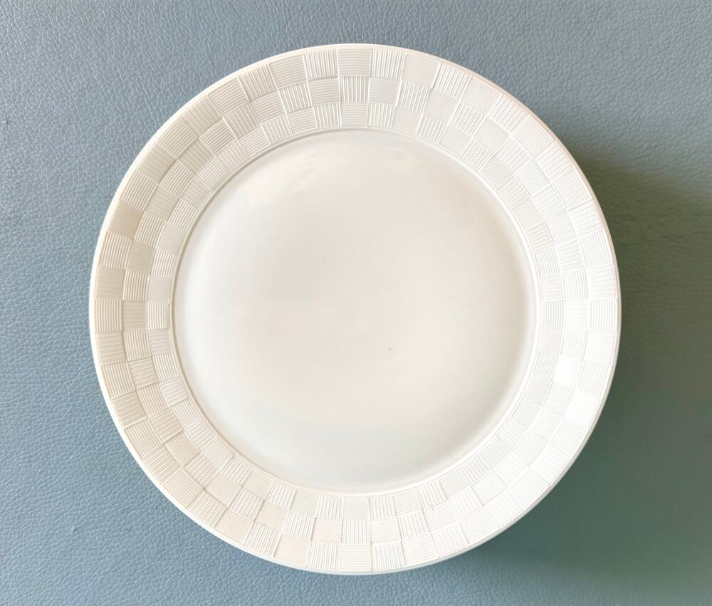 L'Objet Byzanteum Blanc Porcelain 6.5" Dessert Plate White Basketweave Rim NWT